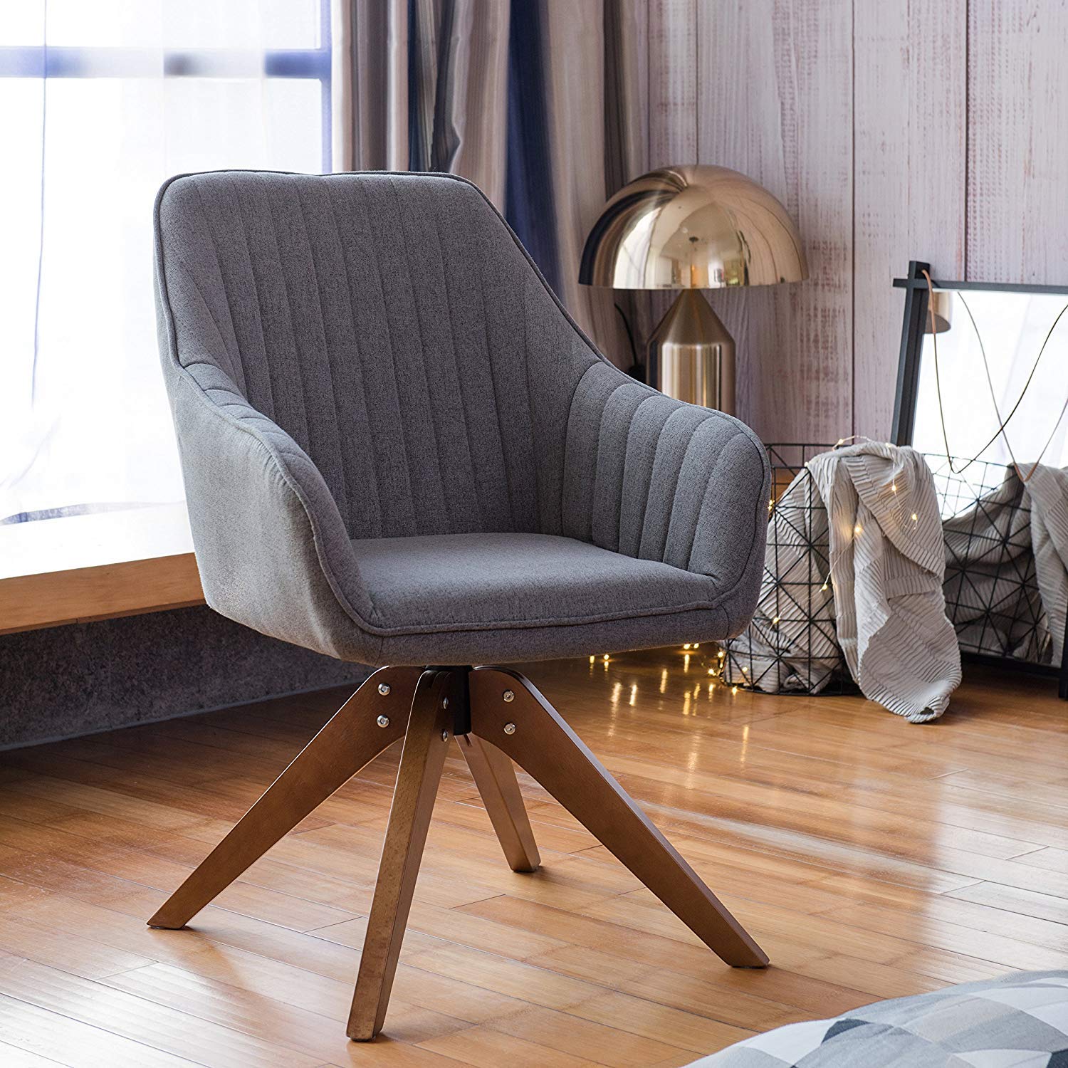 Art Leon Mid-Century Modern Swivel Accent Chair Elegant Grey with Wood