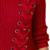 Rib Knit Lace Up Asymmetric Hem Sweater