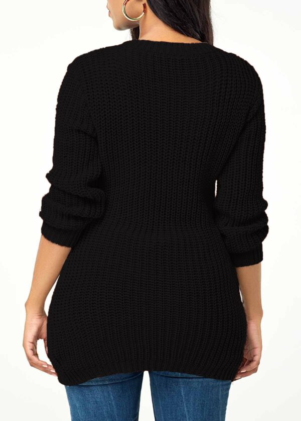 Rib Knit Lace Up Asymmetric Hem Sweater
