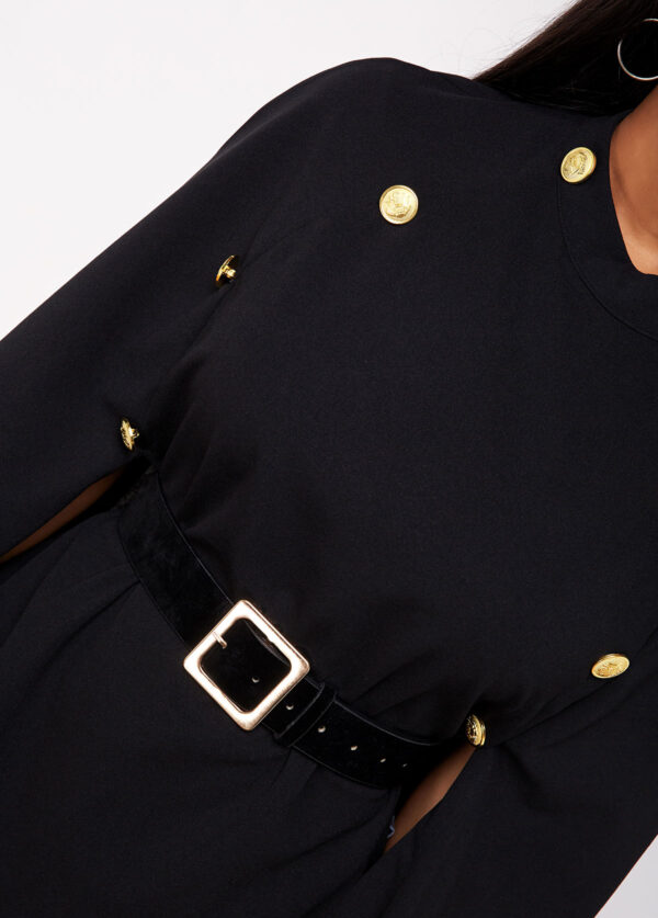 Button Detail Buckle Belted Cape Sleeve Trench Coat