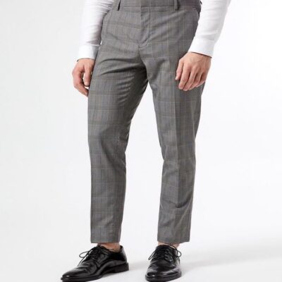 Mid Grey Skinny Fit Check Trousers